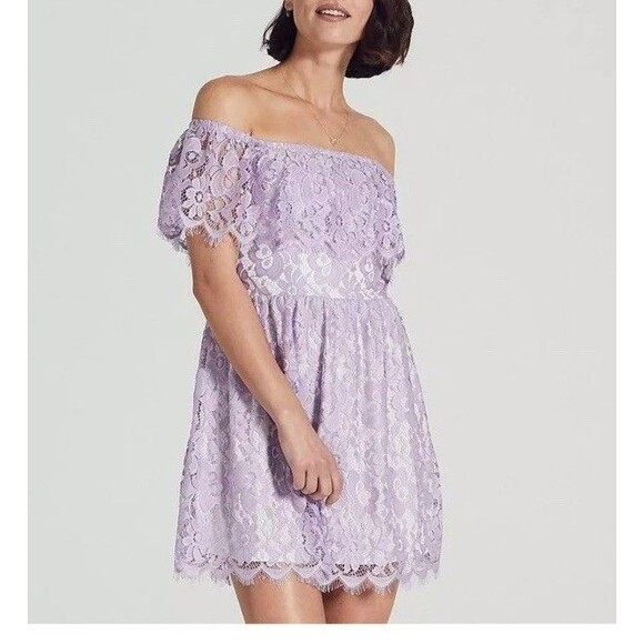 Adam Levine Dress Woman Size Medium Purple Lace Off Shoulder Open Back Mini - Picture 1 of 11